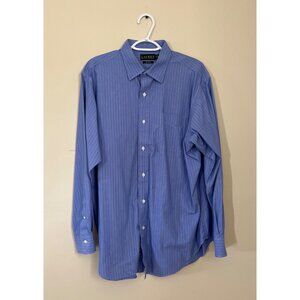 Lauren Ralph Lauren Mens 17.5-34/35 Blue Striped Long Sleeve Button Down Shirt